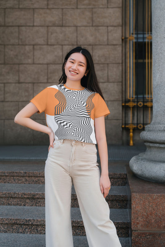 White Orange Abstract-Crop Top